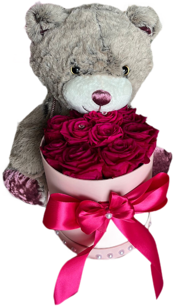 Teddy Bear Pink Rose Arrangement
